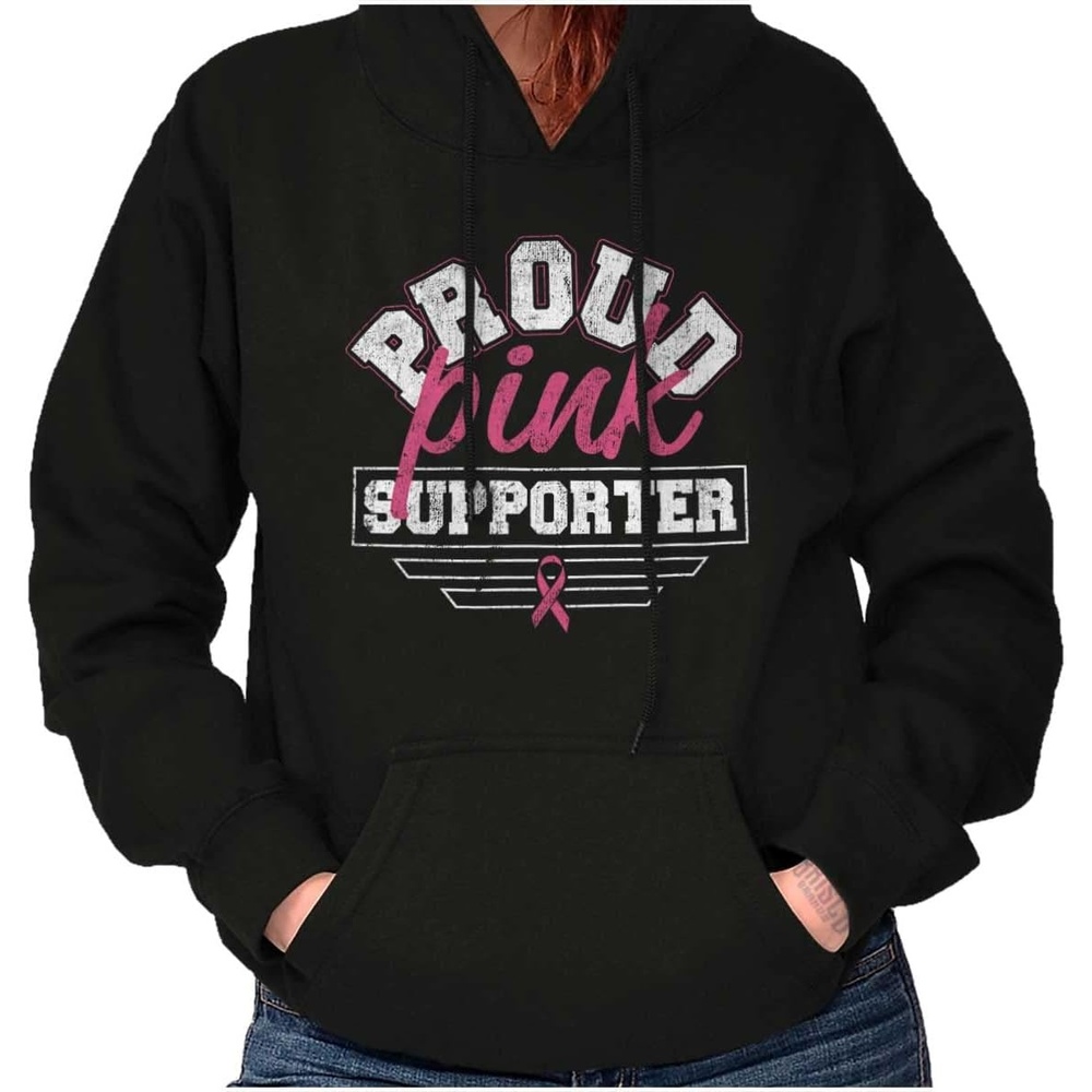 image:imageBrisco Brands Proud Pink Ribbon Cancer Supporter Hoodie Sweatshirt WomenBlack