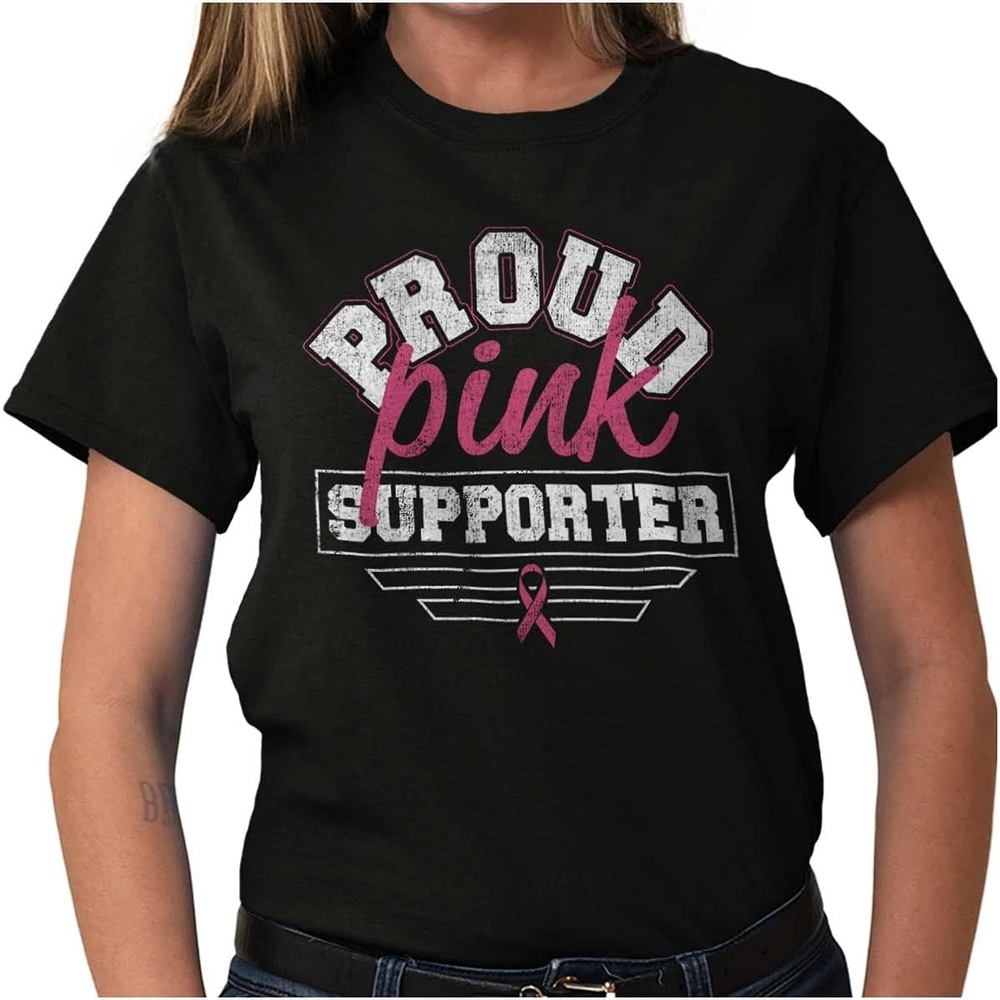 image:imageBrisco Brands Proud Pink Ribbon Cancer Supporter Womens Graphic T Shirt TeesBlack