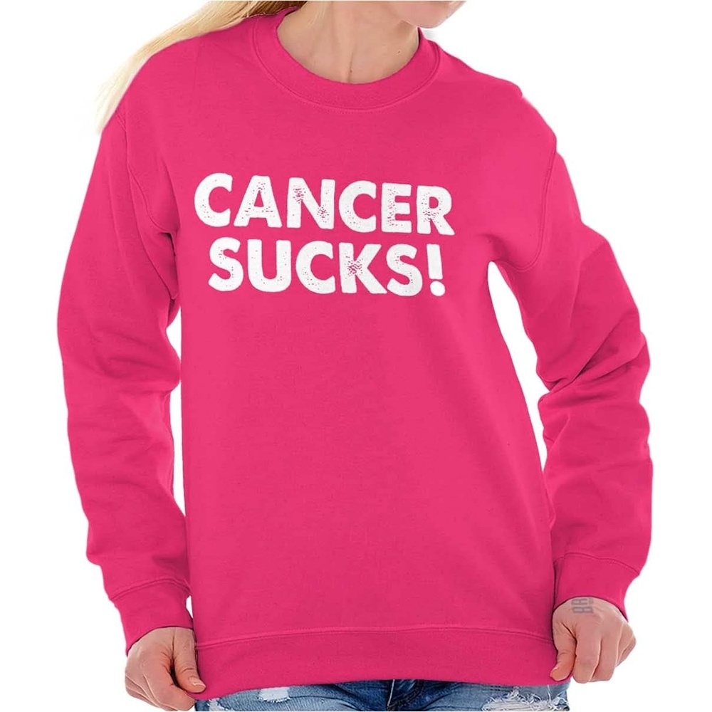 image:imageCancer Sucks Breast Awareness Quote Women Crewneck Sweatshirt Heliconia