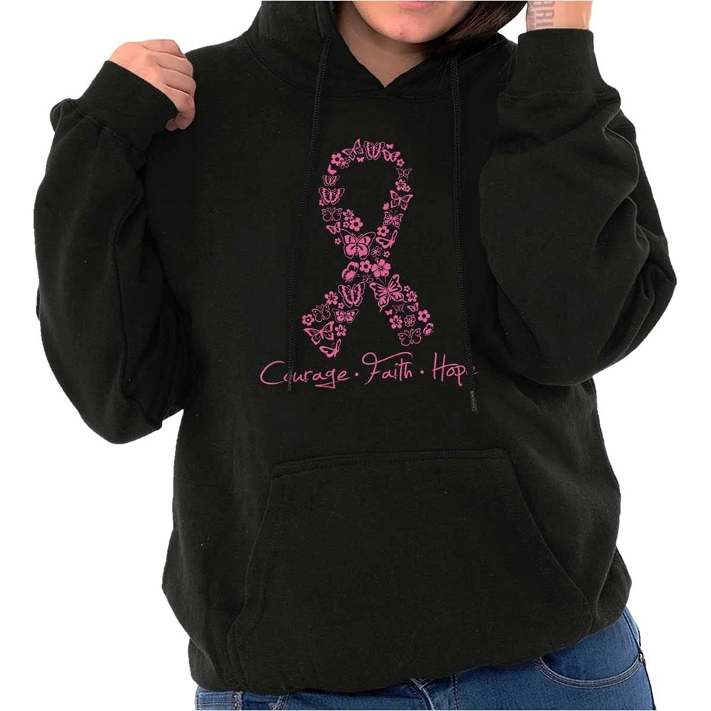image:imageClassic Teaze Courage Faith Hope Breast Cancer Hoodie Sweatshirt WomenBlack