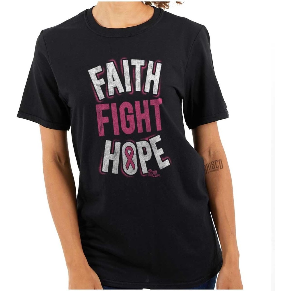 image:imageClassic Teaze Faith Fight Hope Breast Cancer Aware Womens Graphic T Shirt TeesBlack