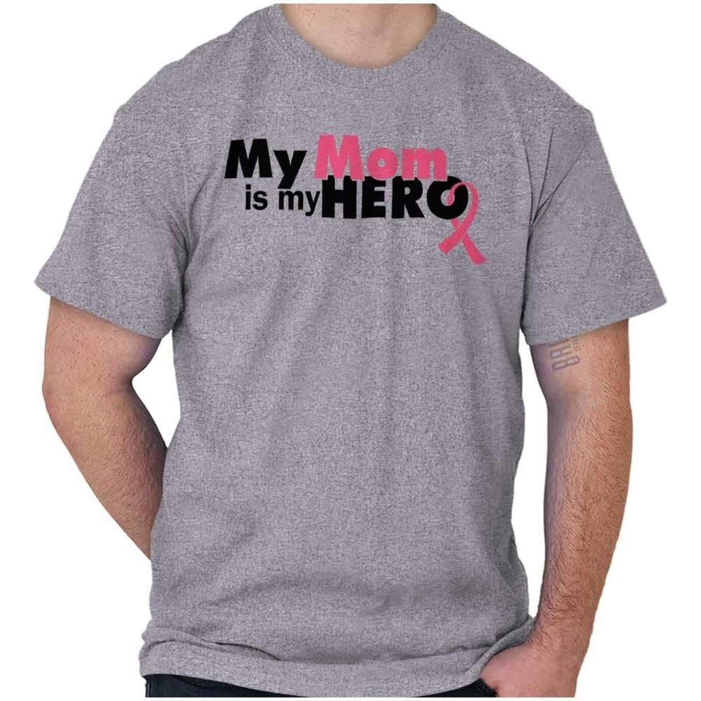 image:imageClassic Teaze My Mom My Hero Breast Cancer Ribbon Womens Graphic T Shirt TeesSport Grey