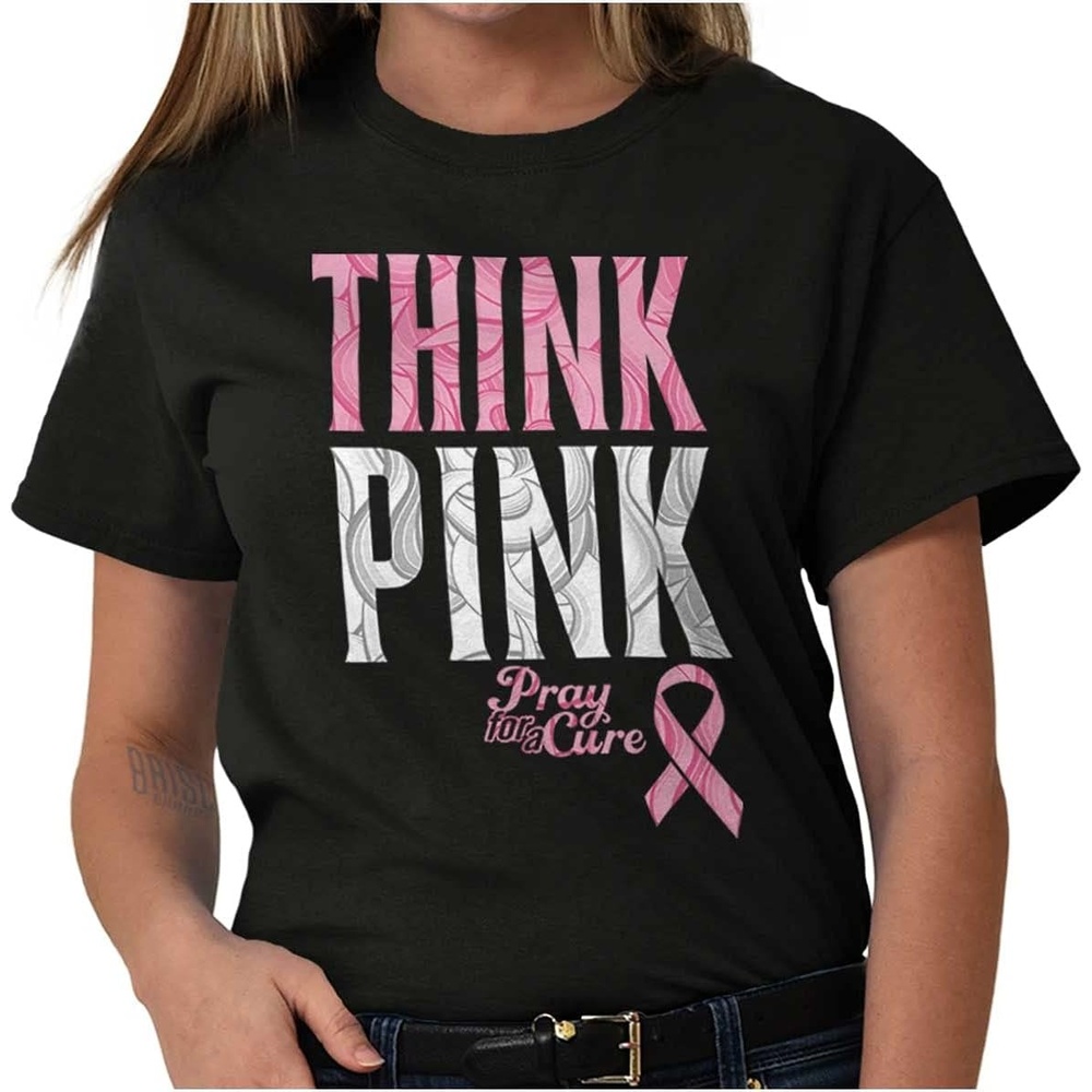 image:imagePink Ribbon Cure Breast Cancer Awareness Womens Graphic T Shirt TeesBlack