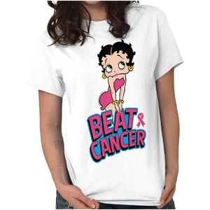 Betty Boop Beat Breast Cancer Ribbon Womens Graphic T Shirt Tees(White)