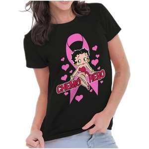 Betty Boop Breast Cancer Chemo Hero Womens Slim Fit Graphic Tee(Black)