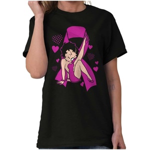 Betty Boop Breast Cancer Pink Ribbon Womens Graphic T Shirt Tees(Black)