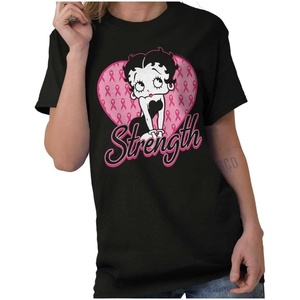 Betty Boop Breast Cancer Strength Womens Graphic T Shirt Tees(Black)