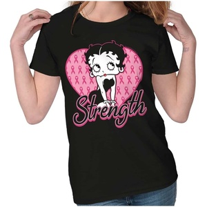 Betty Boop Breast Cancer Strength Womens Slim Fit Graphic Tee(Black)