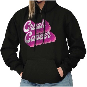 Breast Cancer Awareness Crush Cancer Hoodie Sweatshirt Women(Black)