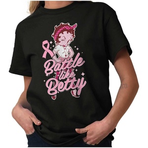 Breast Cancer Battle Like Betty Boop Womens Graphic T Shirt Tees(Black)