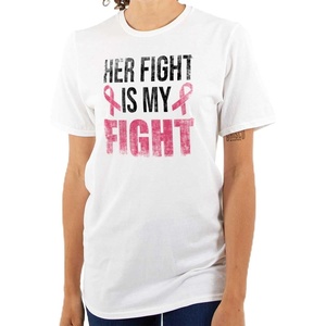 Breast Cancer Her Fight Pink Ribbon Graphic T Shirt Men or Women(White)