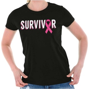 Breast Cancer Survivor Pink Ribbon Womens Slim Fit Graphic Tee(Black)