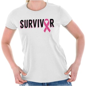 Breast Cancer Survivor Pink Ribbon Womens Slim Fit Graphic Tee(White)