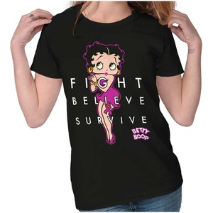 Brisco Brands Betty Fight Breast Cancer Positivity Womens Slim Fit Graphic Tee(Black)