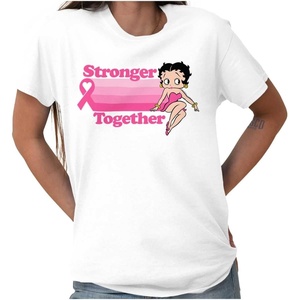 Brisco Brands Betty Pink Ribbon Stronger Together Womens Graphic T Shirt Tees(White)