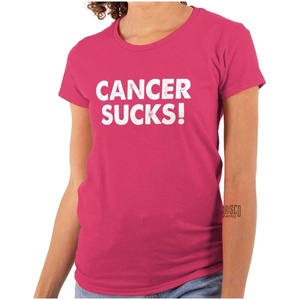 Brisco Brands Cancer Sucks Breast Awareness Quote Womens Slim Fit Graphic Tee Heliconia