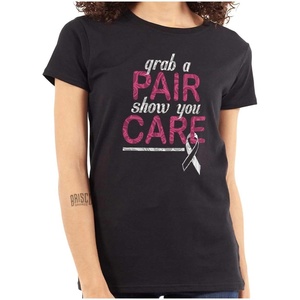 Brisco Brands Grab Pair Show You Care Pink Ribbon Womens Slim Fit Graphic Tee(Black)