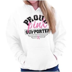 Brisco Brands Proud Pink Ribbon Cancer Supporter Hoodie Sweatshirt Women(White)