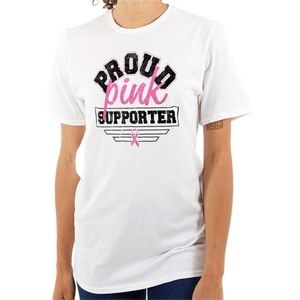 Brisco Brands Proud Pink Ribbon Cancer Supporter Womens Graphic T Shirt Tees(White)