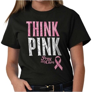 Pink Ribbon Cure Breast Cancer Awareness Womens Graphic T Shirt Tees(Black)