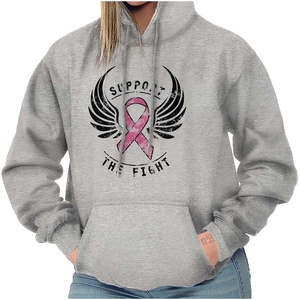 Support The Fight Breast Cancer Pink Hoodie Sweatshirt Women(Sport Grey)