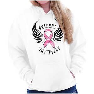 Support The Fight Breast Cancer Pink Hoodie Sweatshirt Women(White)