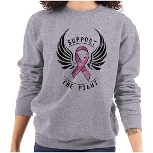 Support The Fight Breast Cancer Pink Women Crewneck Sweatshirt(Sport Grey)