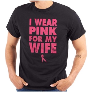 Wear Pink for My Wife Breast Cancer Mens Graphic T Shirt Tees(Black)