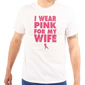 Wear Pink for My Wife Breast Cancer Mens Graphic T Shirt Tees(White)