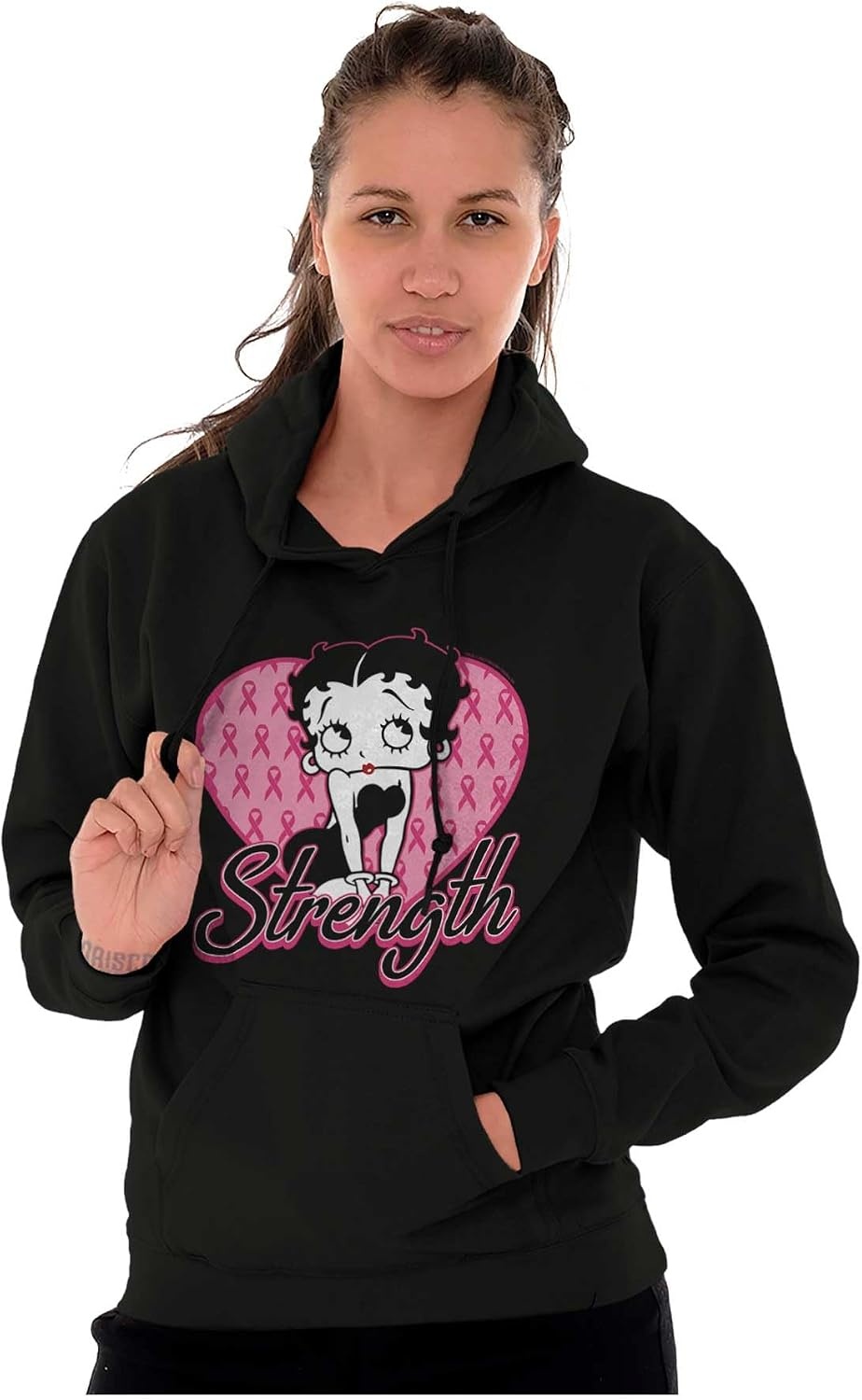 image:imageBetty Boop Breast Cancer Strength Hoodie Sweatshirt WomenBlack