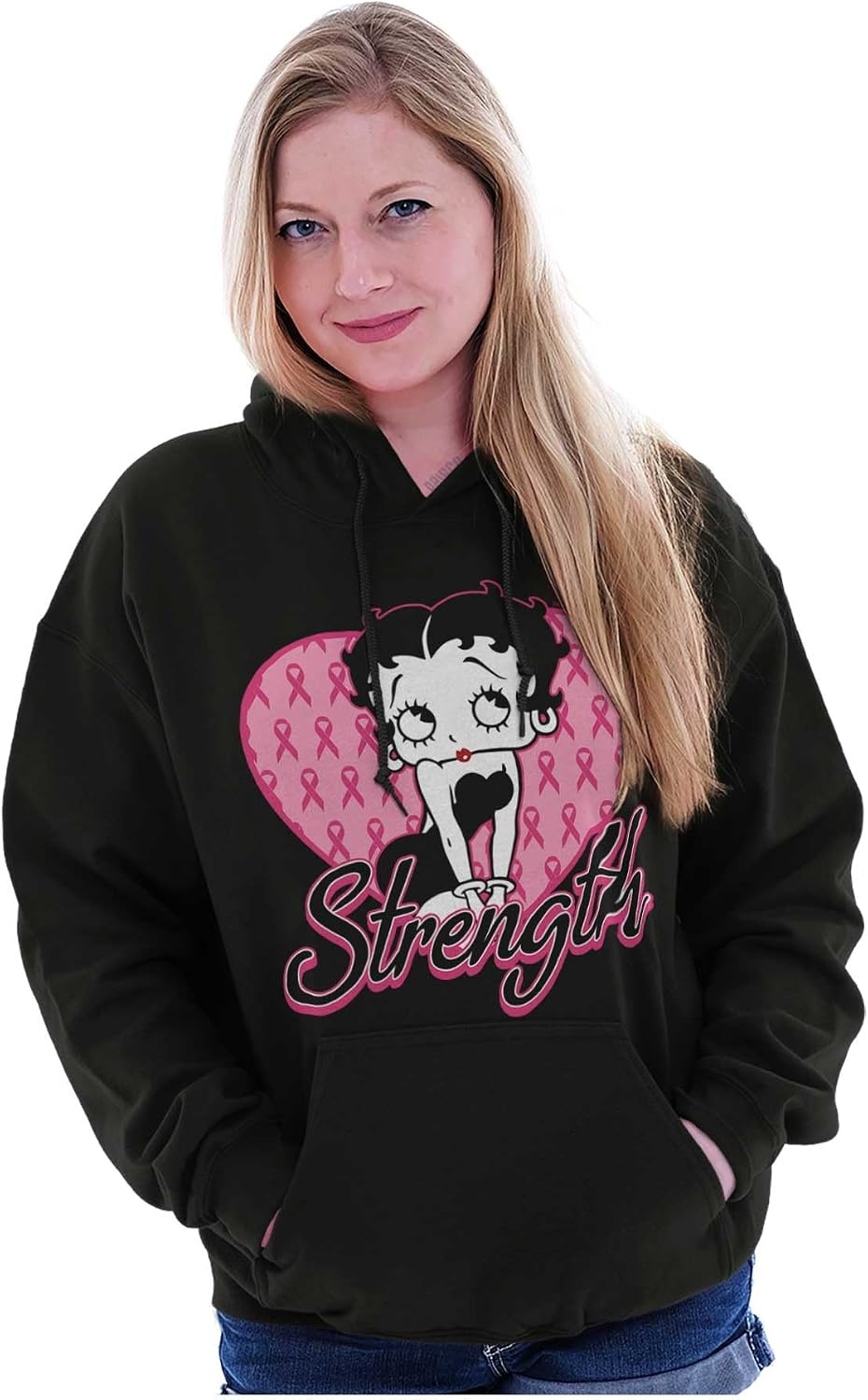 image:imageBetty Boop Breast Cancer Strength Hoodie Sweatshirt WomenBlack