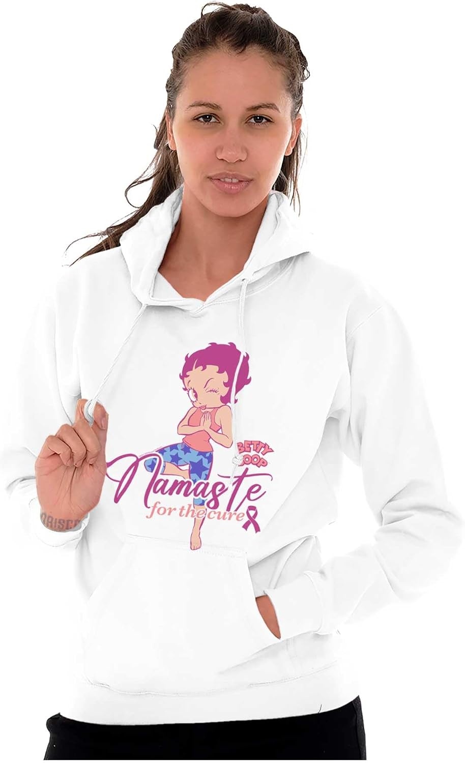 image:imageBetty Namaste For Breast Cancer Cure Hoodie Sweatshirt WomenWhite