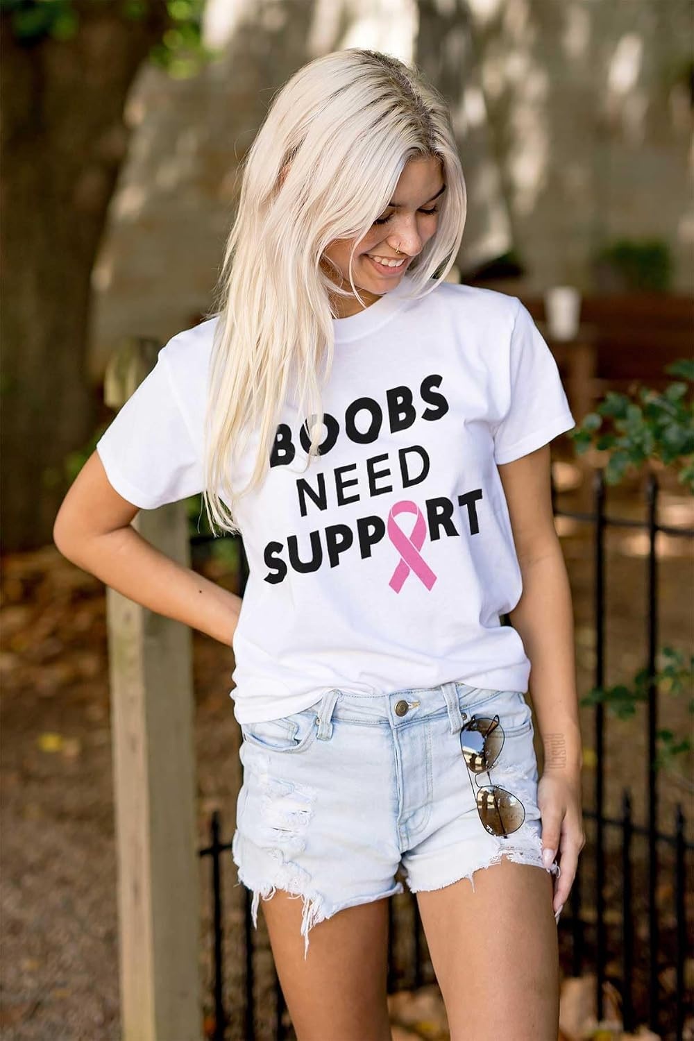 image:imageBoobs Need Support Breast Cancer Womens Graphic T Shirt TeesWhite