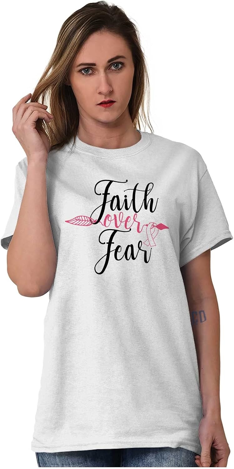 image:imageBreast Cancer Faith Over Fear Fight Womens Graphic T Shirt TeesWhite