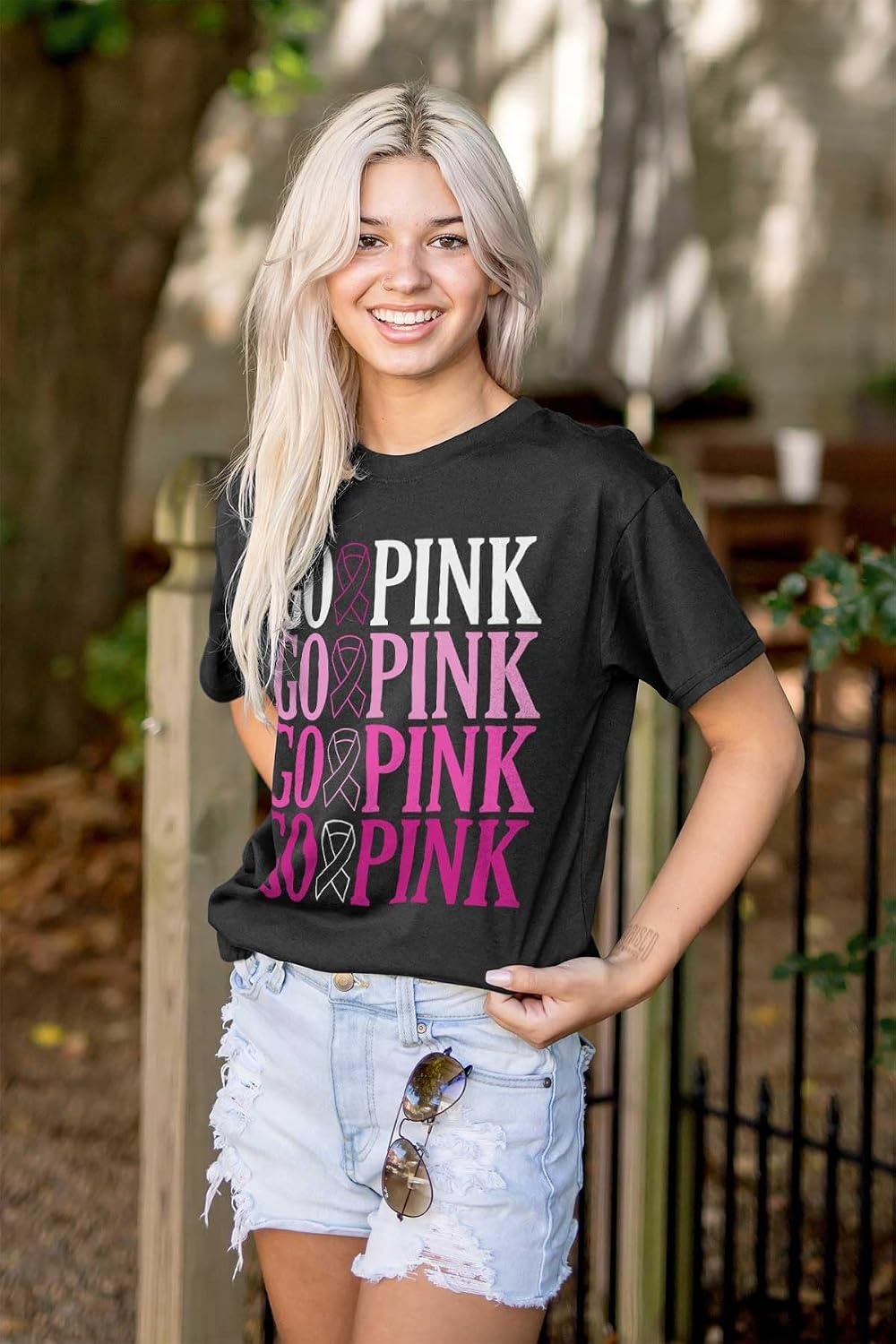 image:imageBreast Cancer Go Pink Ribbon Gradient Womens Graphic T Shirt TeesBlack