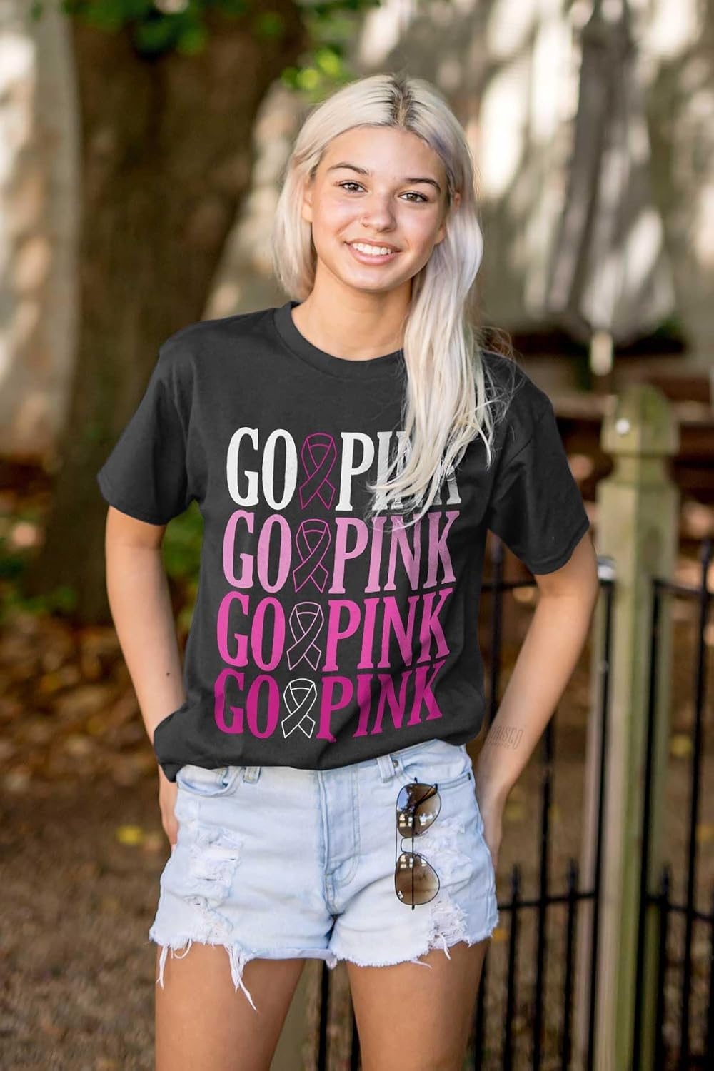image:imageBreast Cancer Go Pink Ribbon Gradient Womens Graphic T Shirt TeesBlack