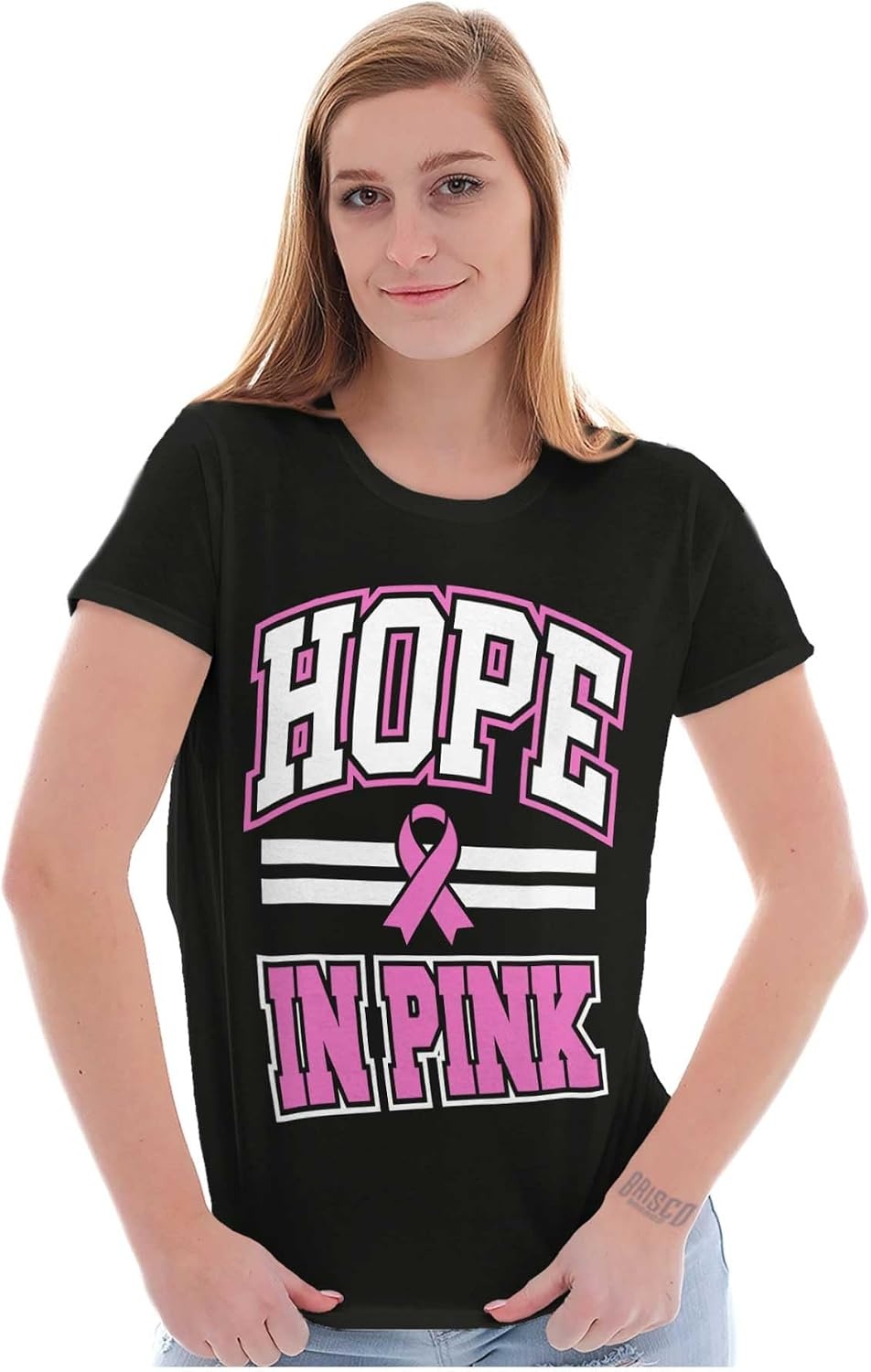 image:imageBreast Cancer Hope in Pink Ribbon Womens Slim Fit Graphic TeeBlack