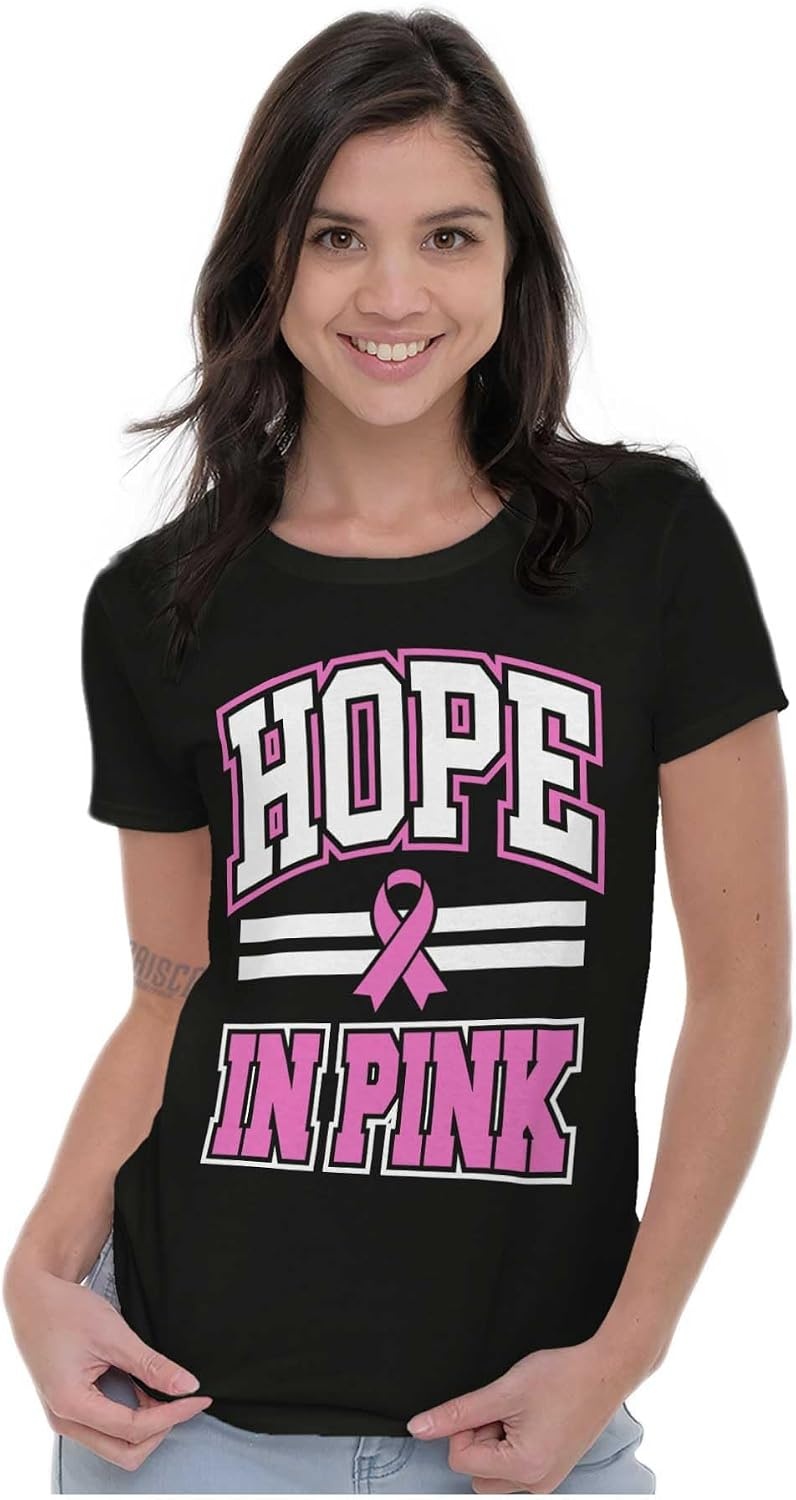 image:imageBreast Cancer Hope in Pink Ribbon Womens Slim Fit Graphic TeeBlack