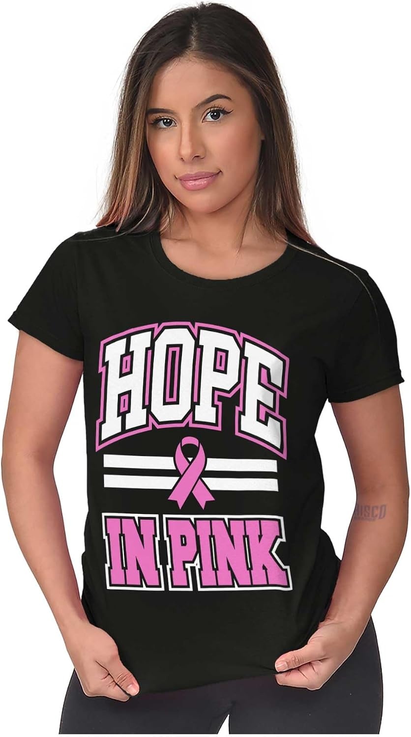 image:imageBreast Cancer Hope in Pink Ribbon Womens Slim Fit Graphic TeeBlack