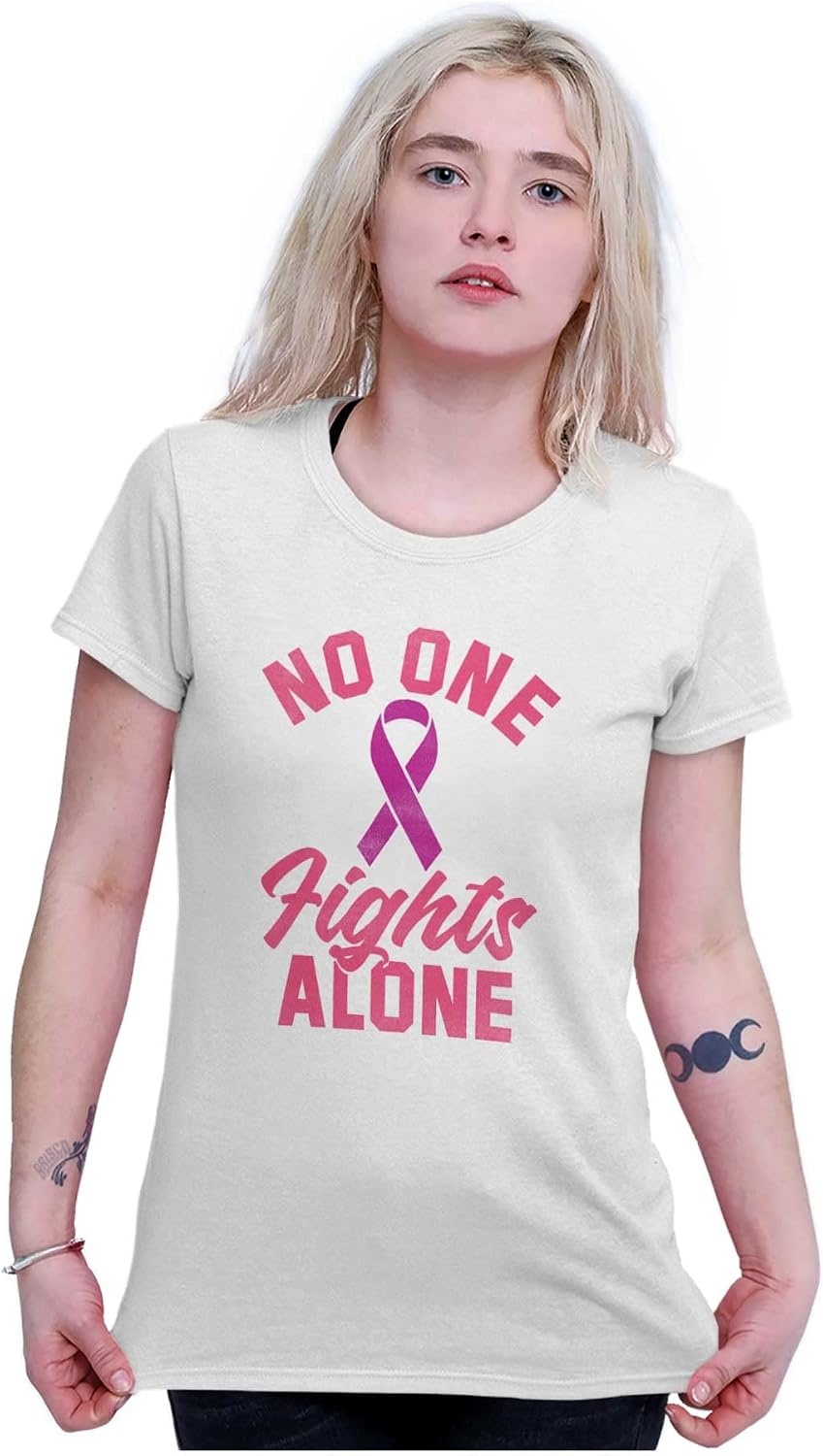 image:imageBreast Cancer No One Fights Alone Womens Slim Fit Graphic TeeWhite