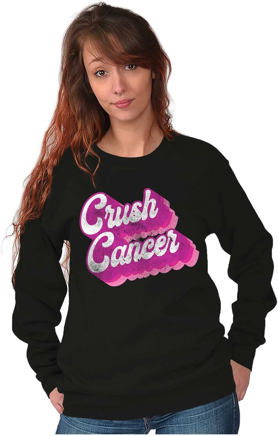 image:imageBrisco Brands Breast Cancer Awareness Crush Cancer Women Crewneck SweatshirtBlack