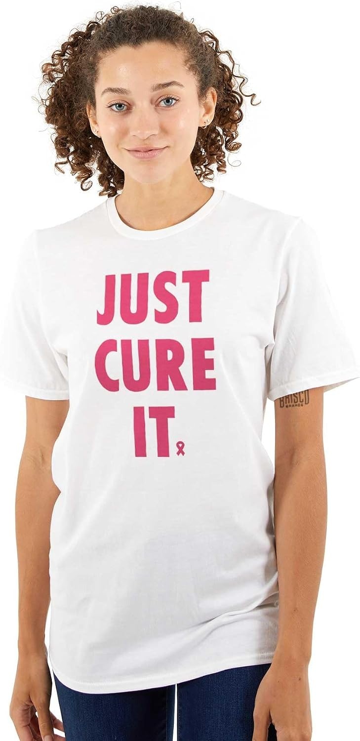 image:imageBrisco Brands Breast Cancer Awareness Just Cure It Womens Graphic T Shirt TeesWhite