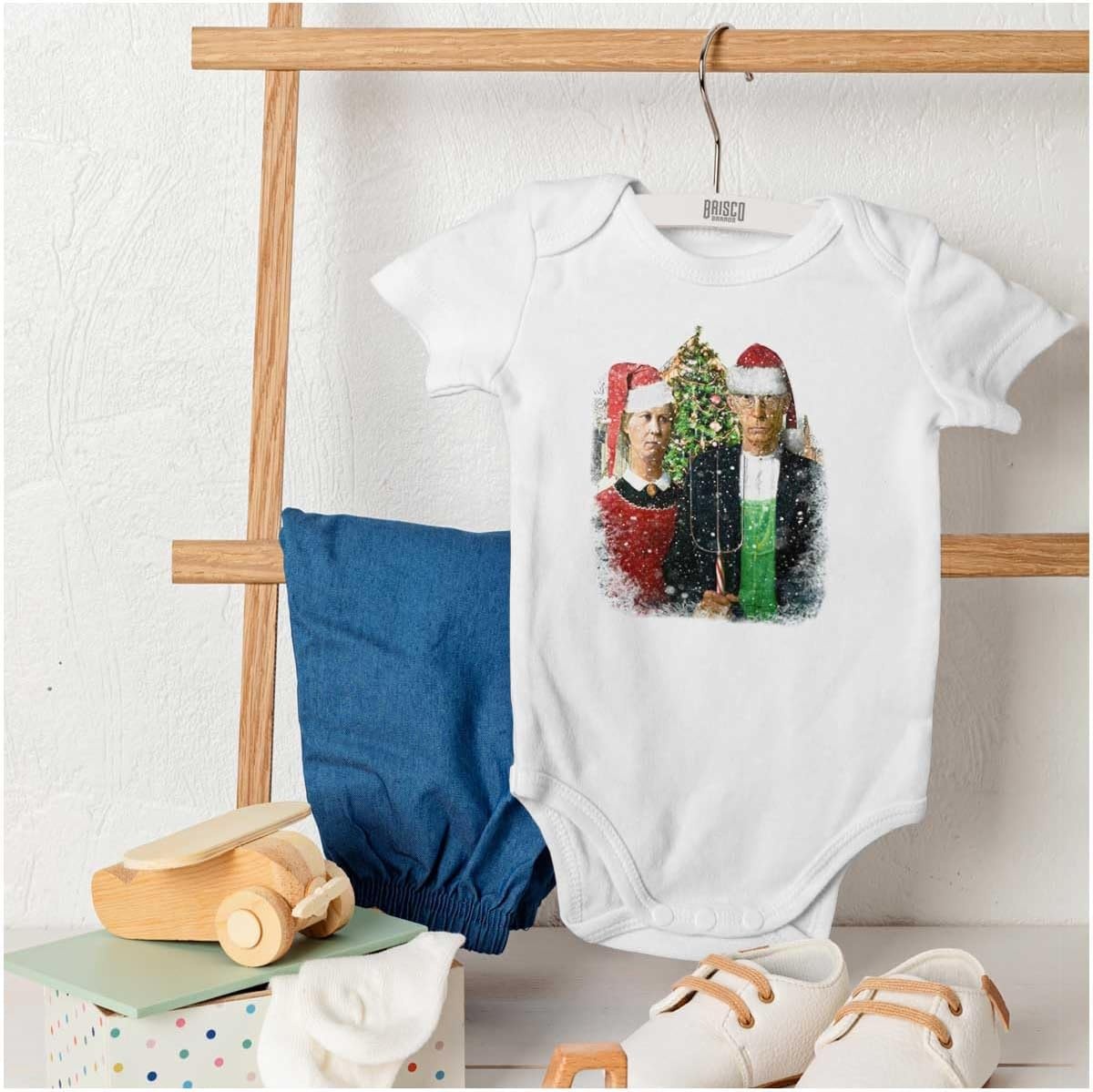 image:imageBrisco Brands Christmas Gothic Art Xmas Couple Baby Romper Boys or GirlsWhite