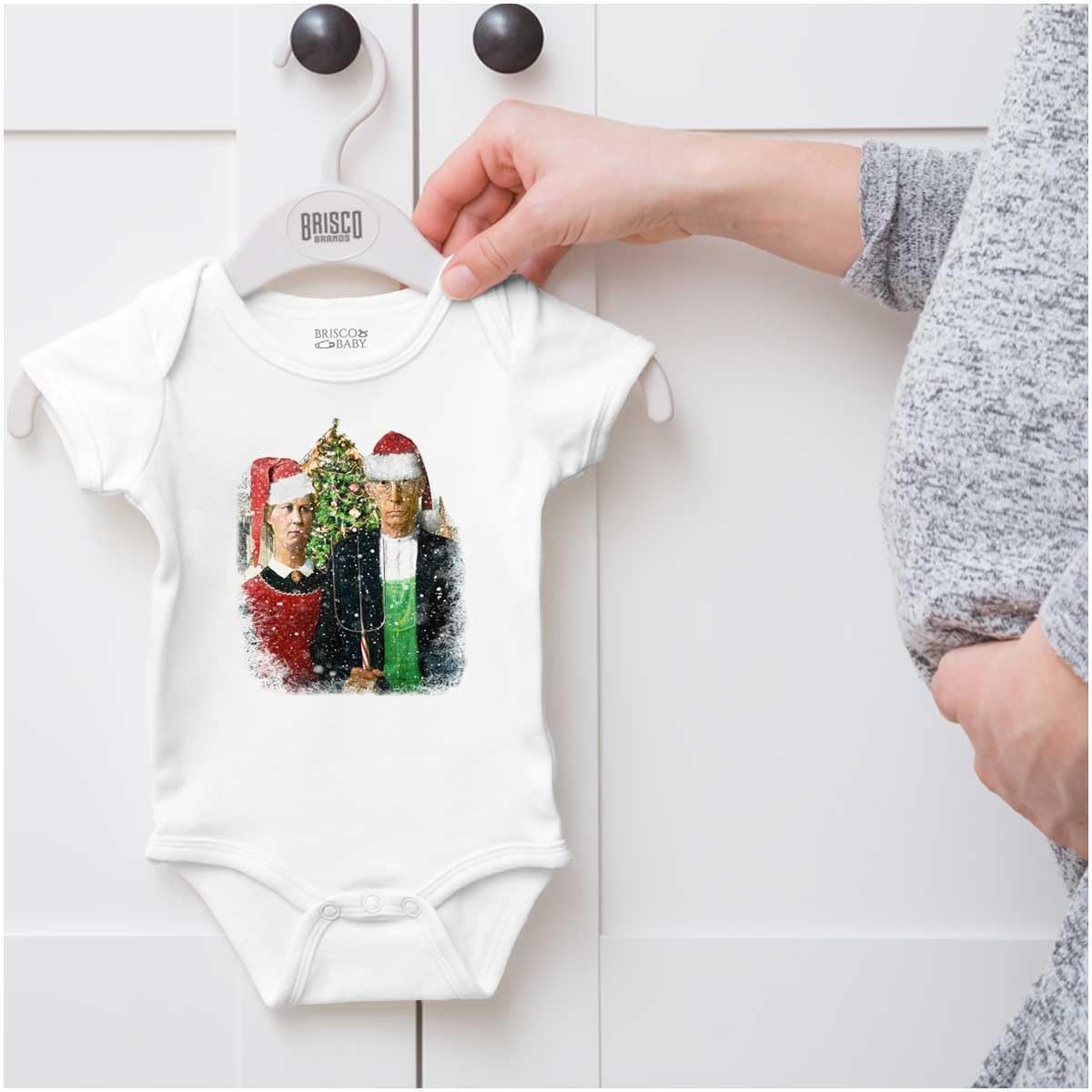 image:imageBrisco Brands Christmas Gothic Art Xmas Couple Baby Romper Boys or GirlsWhite