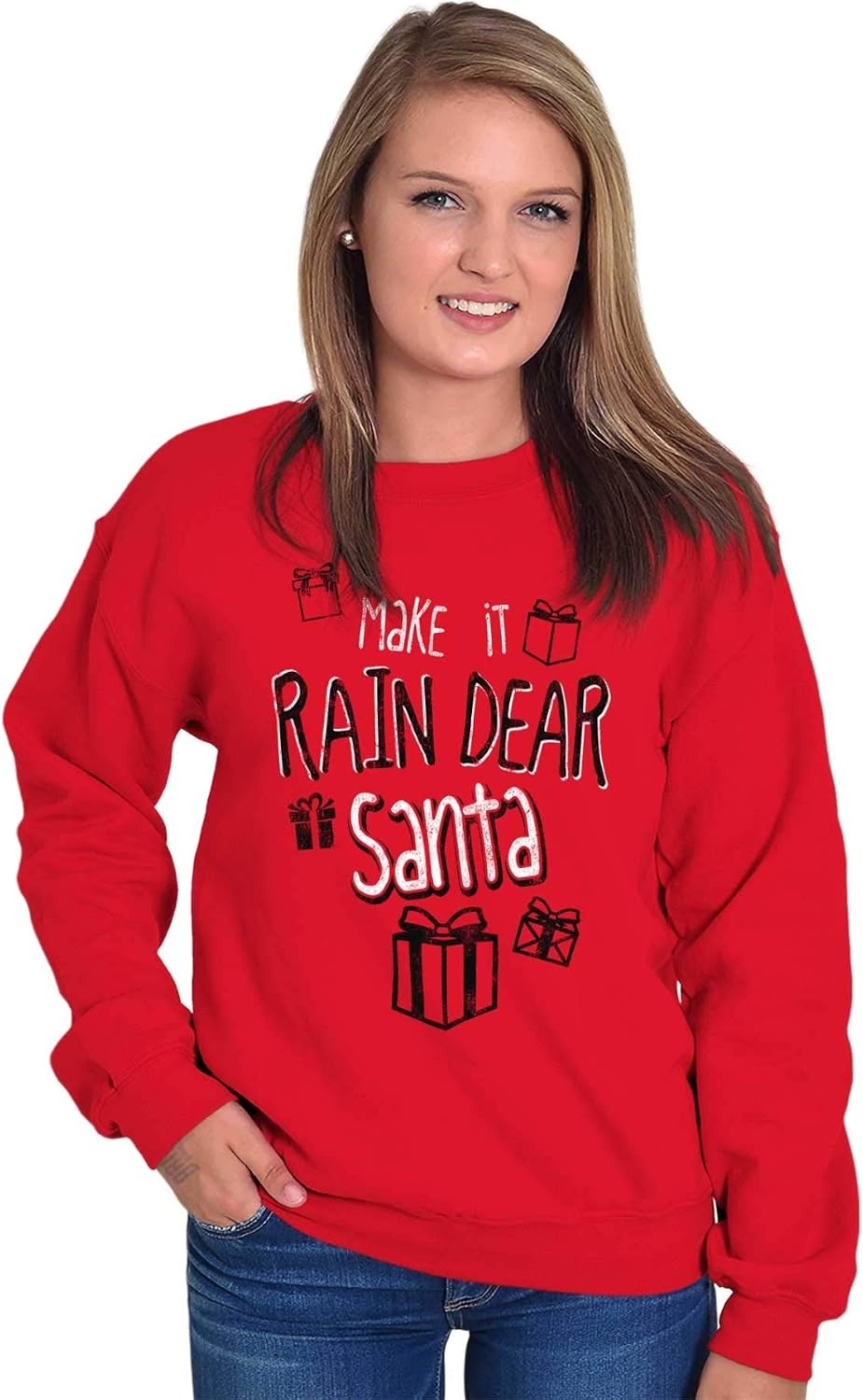 image:imageBrisco Brands Christmas Make It Rain Dear Santa Sweatshirt for Men or WomenRed