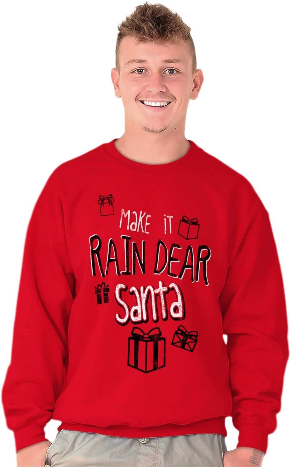 image:imageBrisco Brands Christmas Make It Rain Dear Santa Sweatshirt for Men or WomenRed