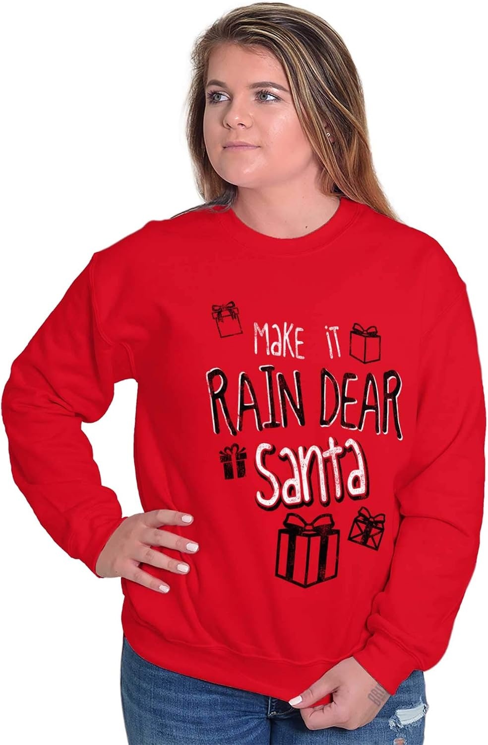 image:imageBrisco Brands Christmas Make It Rain Dear Santa Sweatshirt for Men or WomenRed