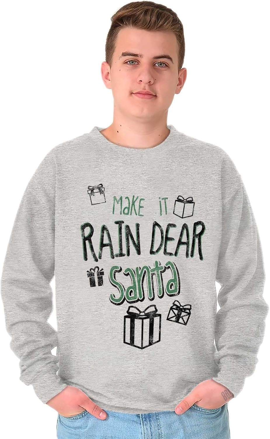 image:imageBrisco Brands Christmas Make It Rain Dear Santa Sweatshirt for Men or WomenSport Grey