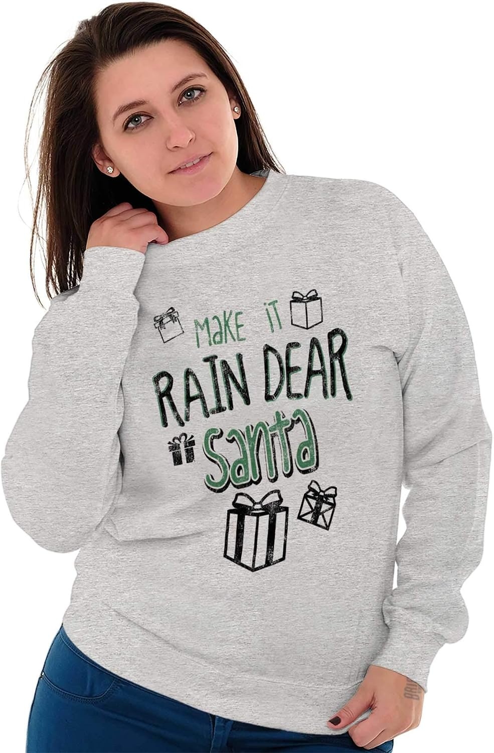 image:imageBrisco Brands Christmas Make It Rain Dear Santa Sweatshirt for Men or WomenSport Grey