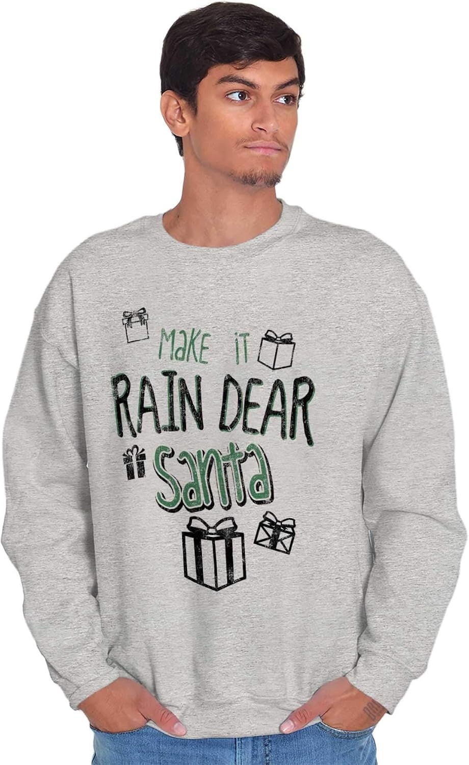image:imageBrisco Brands Christmas Make It Rain Dear Santa Sweatshirt for Men or WomenSport Grey